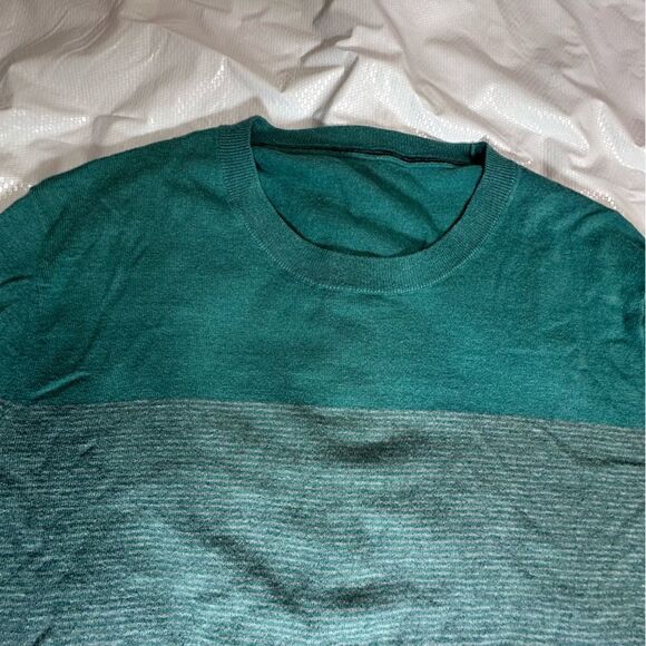 Banana Republic Pima Cotton blend teal striped crew neck sweater size small - Picture 6 of 10